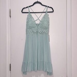 Elegant Lace Mini Dress in Light Blue